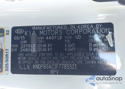 2015 Kia Sportage Lx from USA, damaged, VIN KNDPB3AC1F7785521